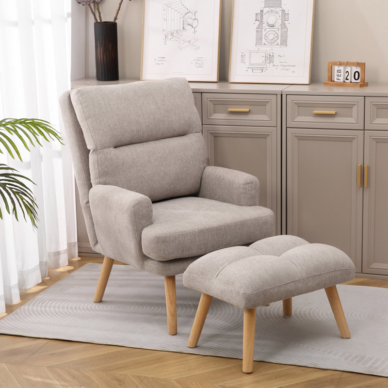 Fauteuil d'appoint avec repose-pieds Deeda, Lin gris