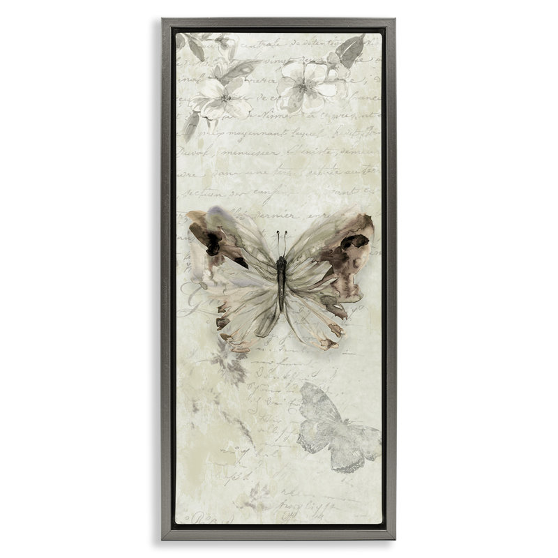 «Timeless Butterflies with Cursive», art mural par Carol Robinson, Cadre flottant gris lustré, H 25 po x l 11 po