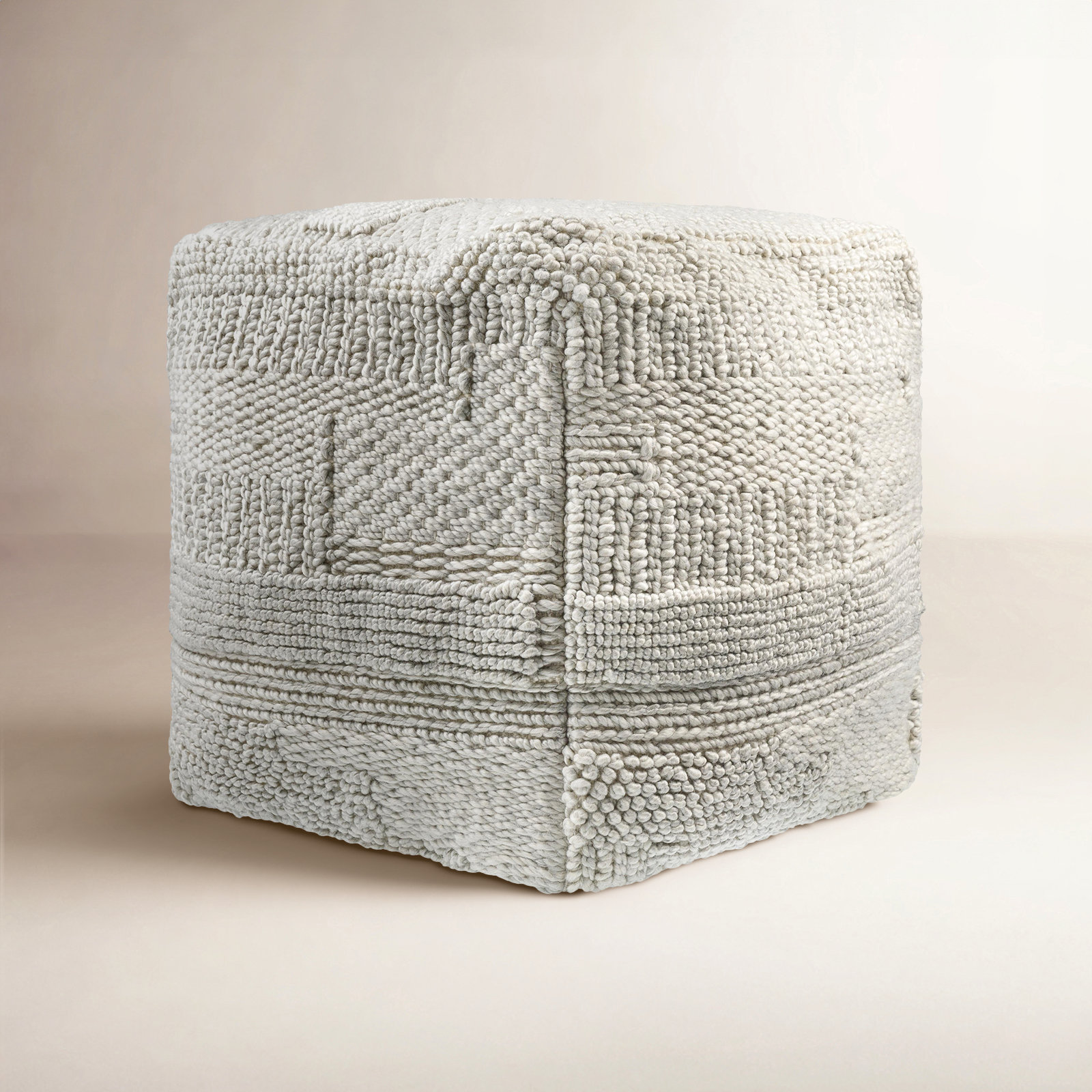 Upholstered Pouf, Light Silver