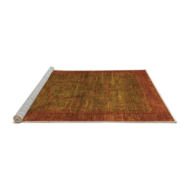 Tapis oriental en chenille tissé à la machine en brun / rouge Mayreli, Carré 3 pi