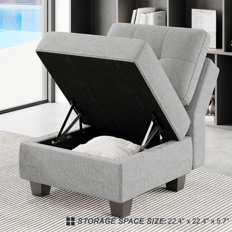 Soneson Armless Storage Slipper Chair, Light Gray Linen