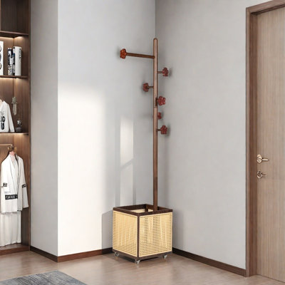 Hooks Coat Rack Walnut 360° Wheels