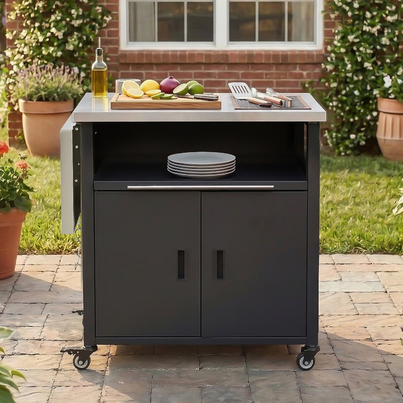 Chariot de barbecue pliable pour l'extérieur, Noir