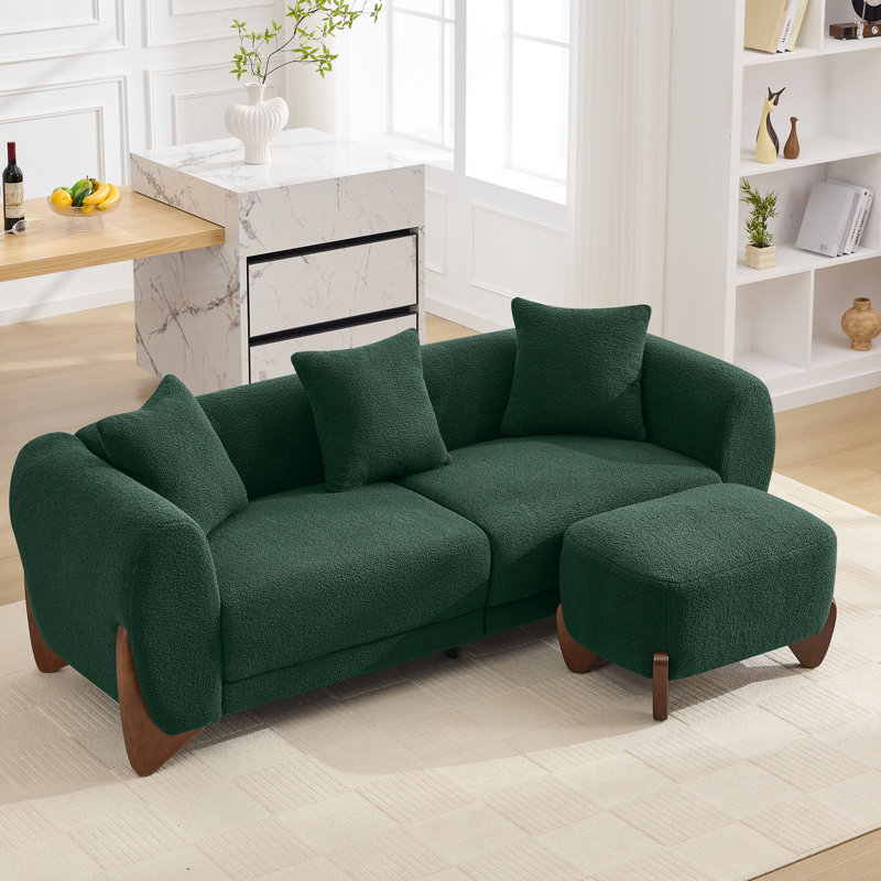 Canapé rembourré 87 po avec repose-pieds Sherpa, Vert