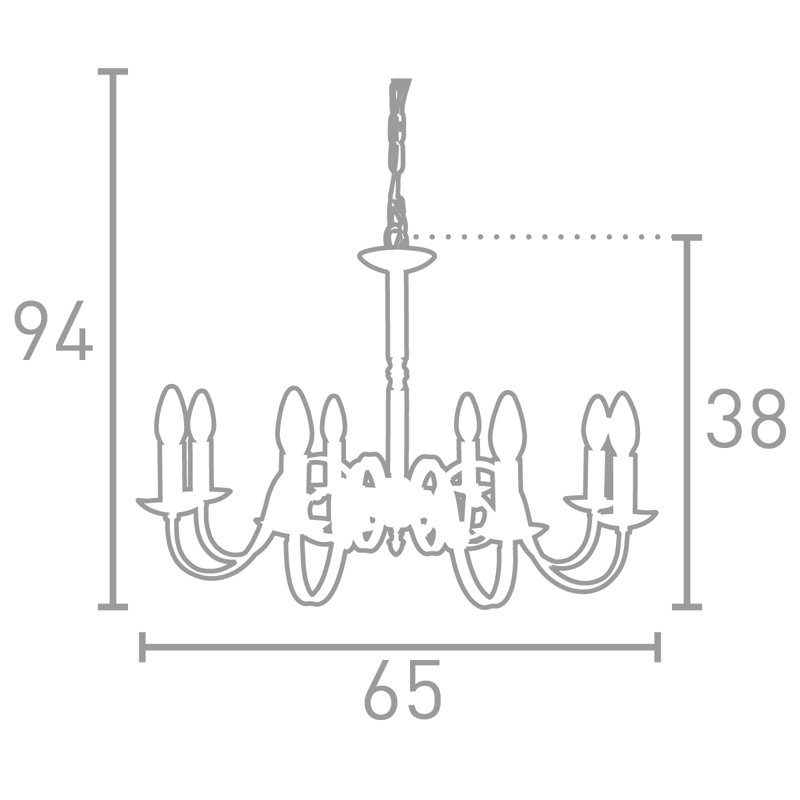 Caroga 8 - Light Candle Style Chandelier, Antique Brass