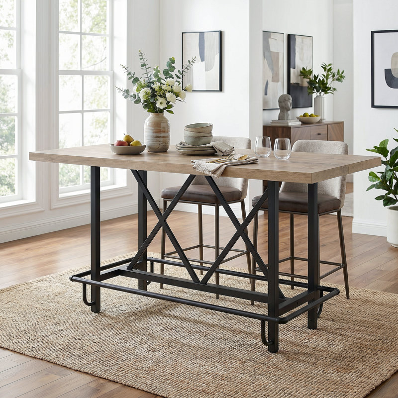 Bochini 62.99" L x 31.49" W Dining Table, Rectangular Counter Height Kitchen Table with Metal Footrest for Kitchen & Home Bar