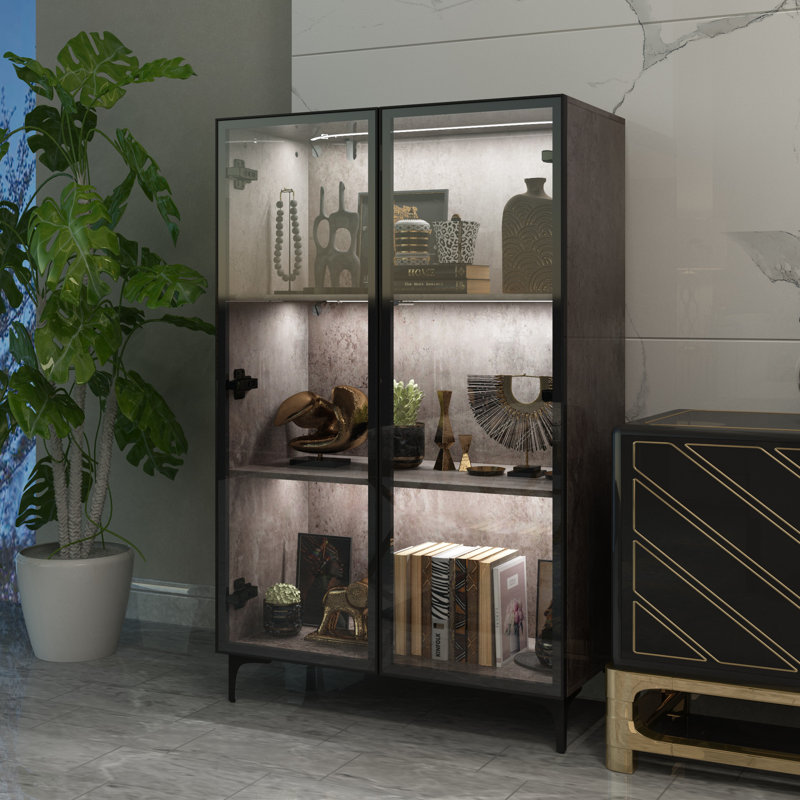 3-Tier Glass Door Display Case With LED Light