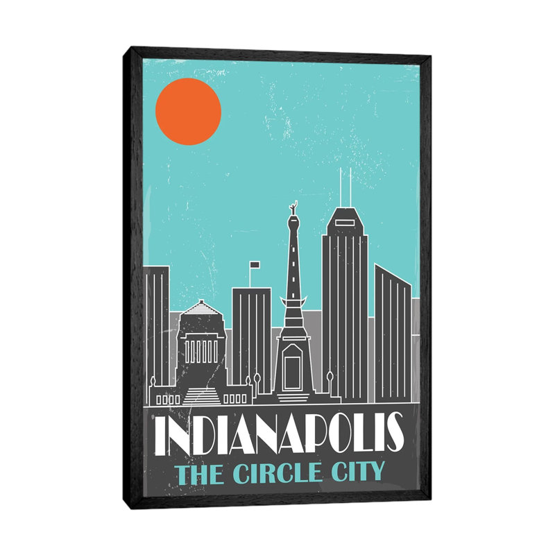 Indianapolis, Sky Blue - Print on Canvas, 152.5 cm H x 101.5 cm W, Black Framed