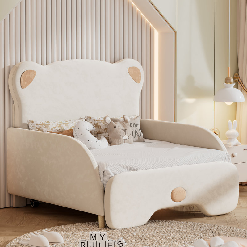 Structure de canapé-lit simple tapissier extensible de taille TG avec tête de lit en forme d'ours