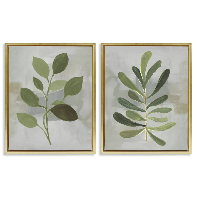 Ensemble de cadres flottants Green Leaf Branches sur fond gris, par Lanie Loreth, H 31 po x l 25 po