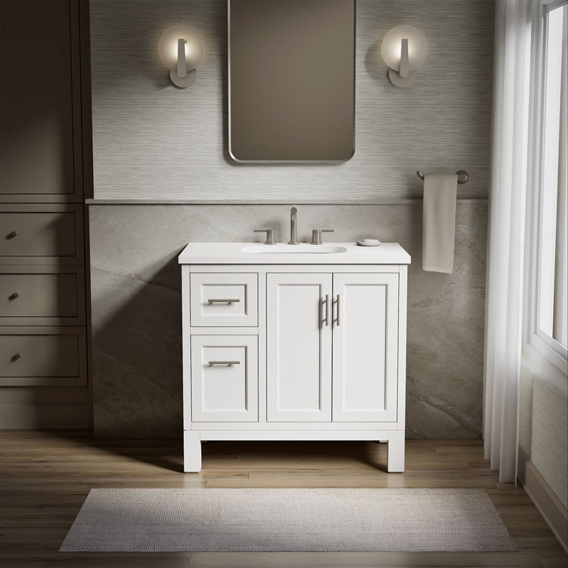 Quo 47'' Wall Mounted Single Bathroom Vanity with Solid Wood Top, White