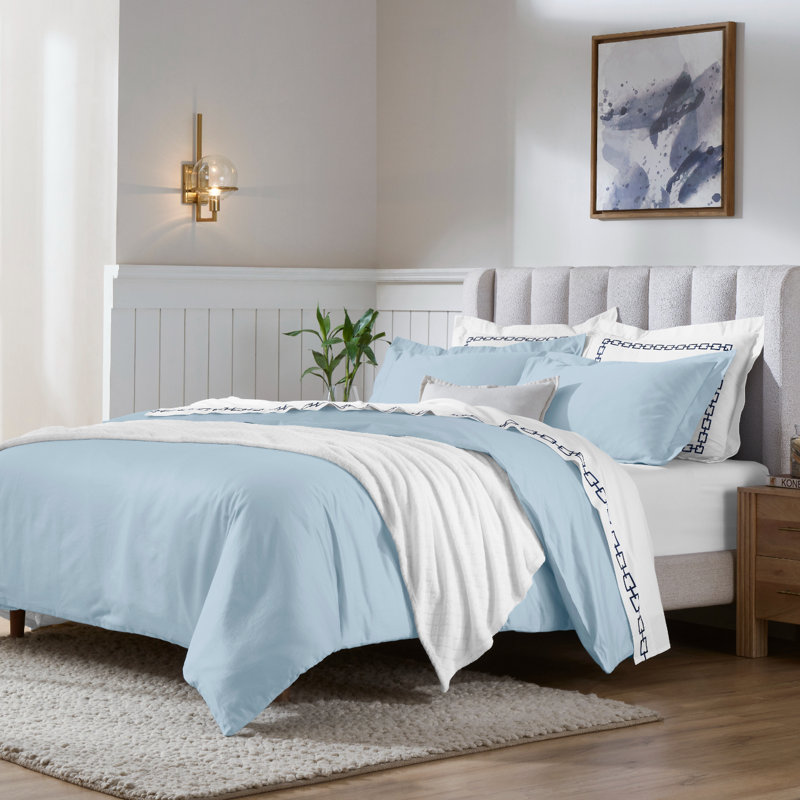Ensemble de housse de couette de luxe en coton égyptien certifié 650 fils Luxury, Bleu pastel