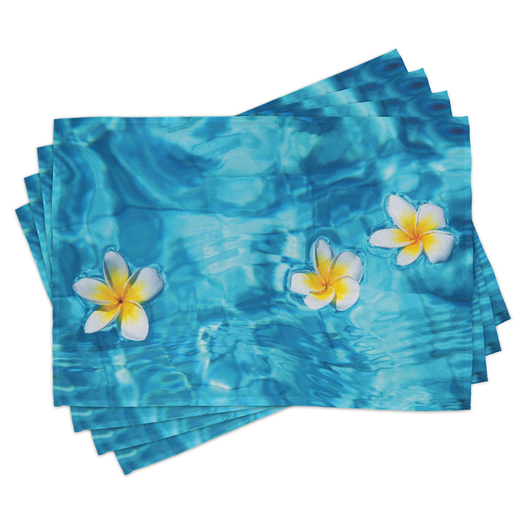 Platzdeckchen 4er Set, Frangipani Blume Aqua, Aqua Gelb Weiß