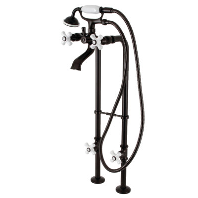 Kingston Brass Kingston Three-Handle 2-Hole Freestanding Clawfoot Tub Faucet Package with Supply Line and Stop Valve