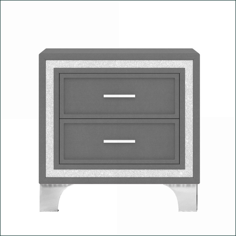 Table de chevet Mid-Century en velours avec 2 tiroirs et pieds en métal - gris facile à assembler, Gris