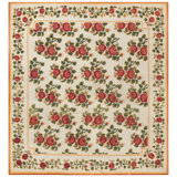 1890 Ivory Red Rose Vines Antique English Needlepoint Carpet 6'10"x7'6" Wool Rug