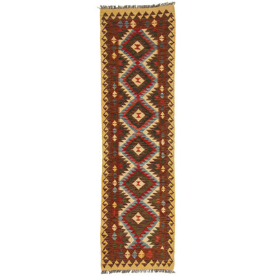 Runner 82 cm x 294 cm Geometric Wool Hand Woven Kilim