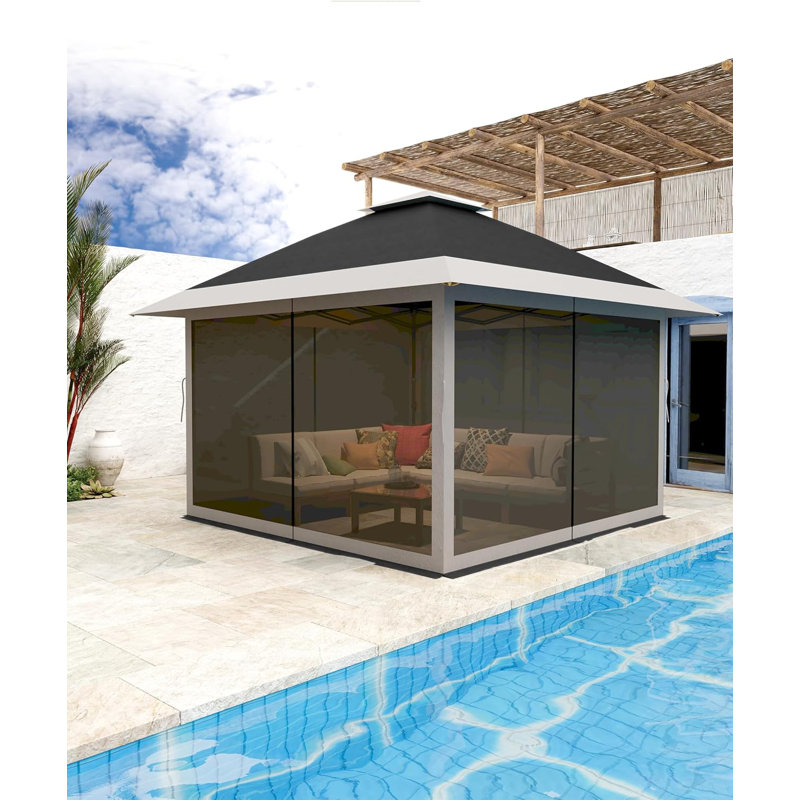 12x12 Pop Up Gazebo Tent, Outdoor Canopy Patio Shelter with Mosquito Netting, Double Roof Easy Up Screened Canopy, Party Pavilion for Outside Garden, Backyard, Lawn