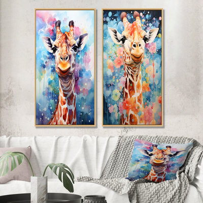 Pop Art Giraffe Portrait - Giraffe Wall Art Living Room Set Of 2