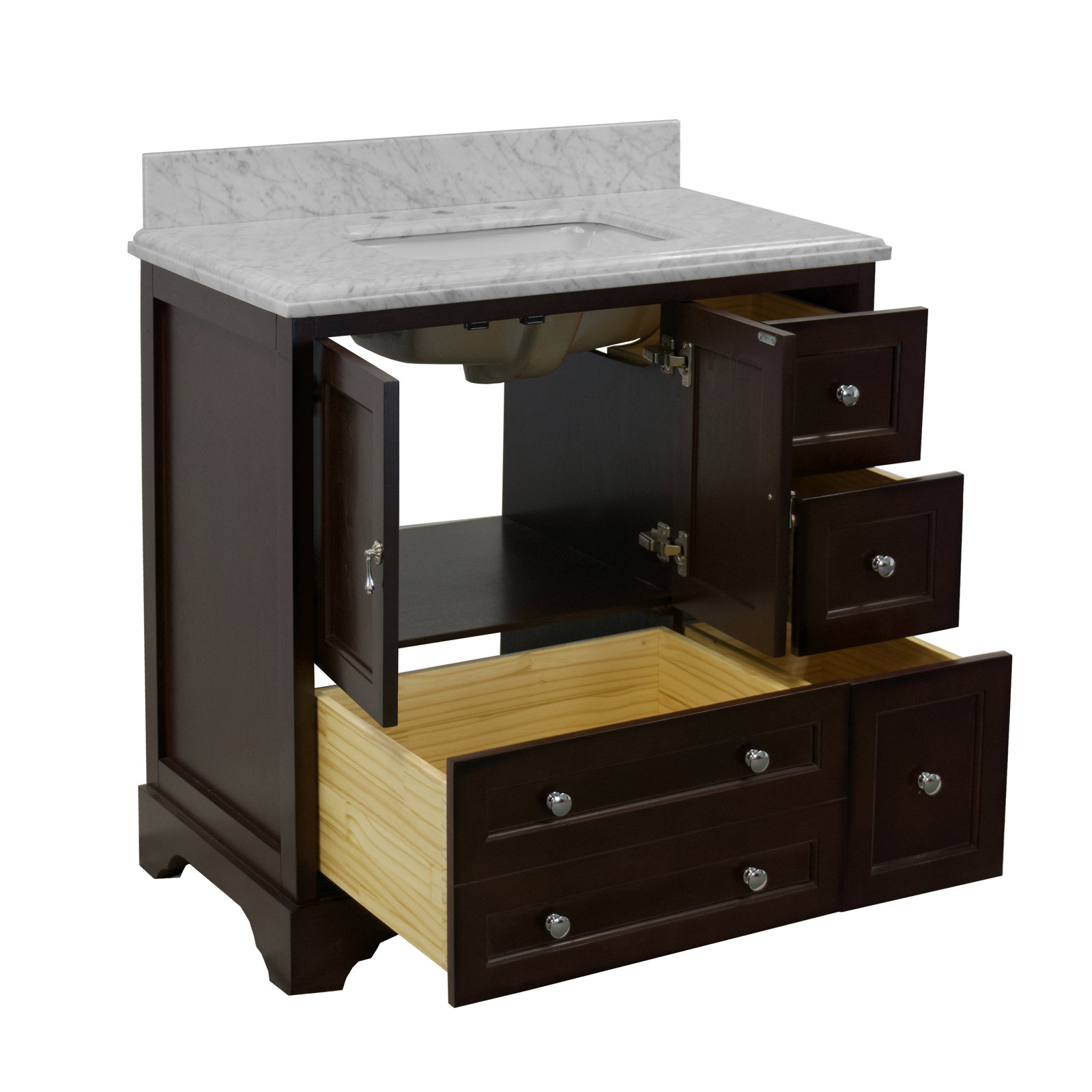 36'' Single Bathroom Vanity, Chocolate, Carrara Marble