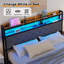 Base de lit Nevio avec tête de lit et station de charge, base de lit plateforme en métal avec lumières RVB-1032132339