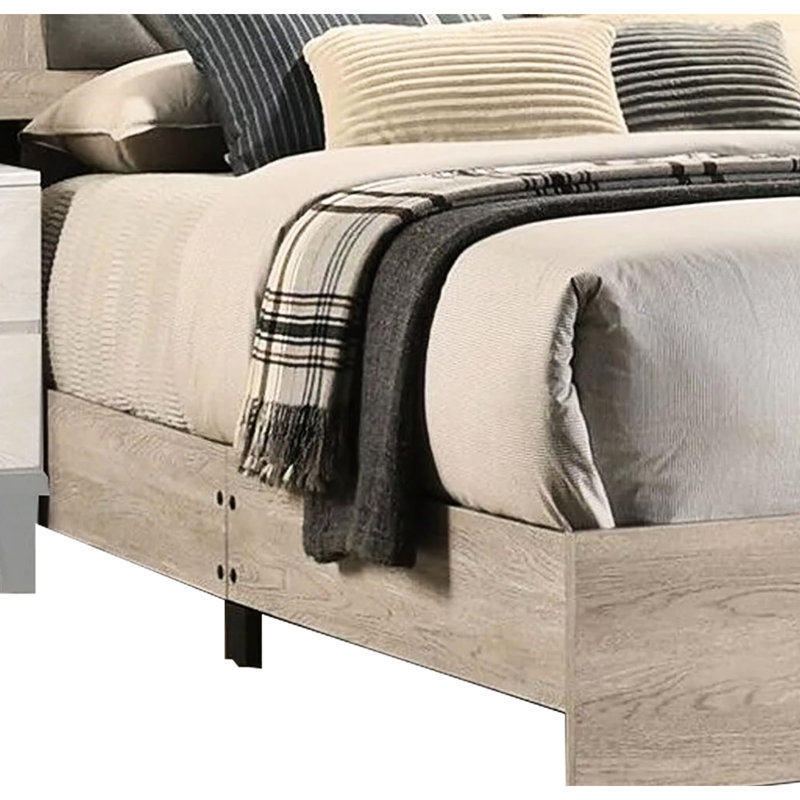 Lit pour grand lit de style classique, crème, tête de lit grise, structure en bois de couleur crème transitionnelle, bois d'hévéa