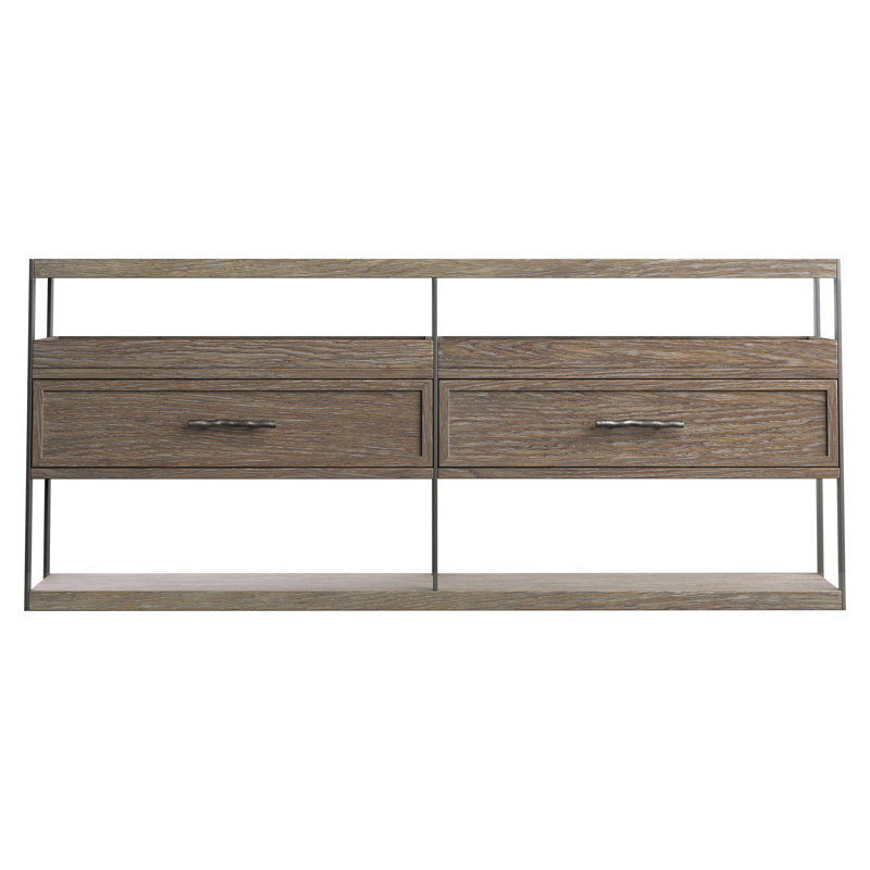 Brown Solid Wood and Metal Console Table with Storage