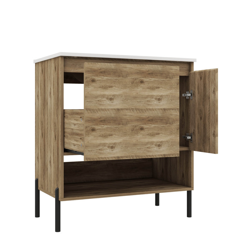 Meuble-lavabo moderne en bois 30 po, armoire de salle de bain avec tiroir coulissant, meuble de rangement pour salle de bain avec comptoir de lavabo en céramique, meuble-lavabo