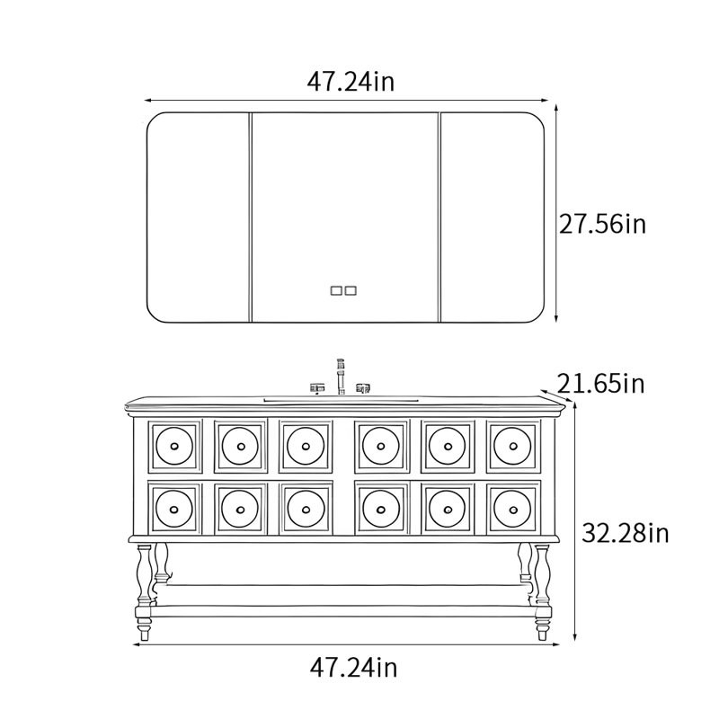 Armoire de salle de bain américaine., H 32,28 po x l 47,24 po x P 21,65 po, Noir