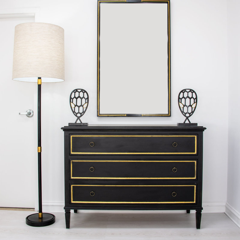 Lauren 3 - Drawer Solid Wood Dresser, White/Gold