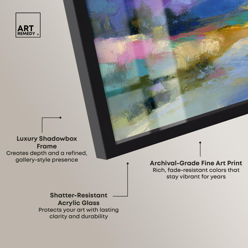 «Sunset Over Water I Shadowbox Print», art mural par Art Remedy, H 21 po x l 21 po, Noir