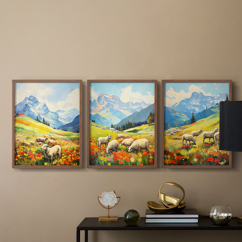 Lanscape Study Series LX III -Set de 3 estampes numériques giclées -Prêt à accrocher, Cadre noyer, H 10 po x l 8 po