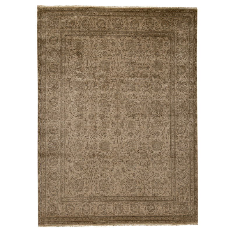 Hand Knotted Wool Area Rug in Gold