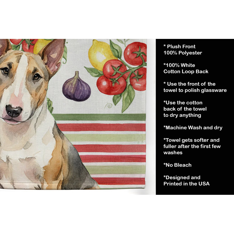 Tricolor Miniature Bull Terrier Vegetables Kitchen Towel, Tricolor Miniature Bull Terrier