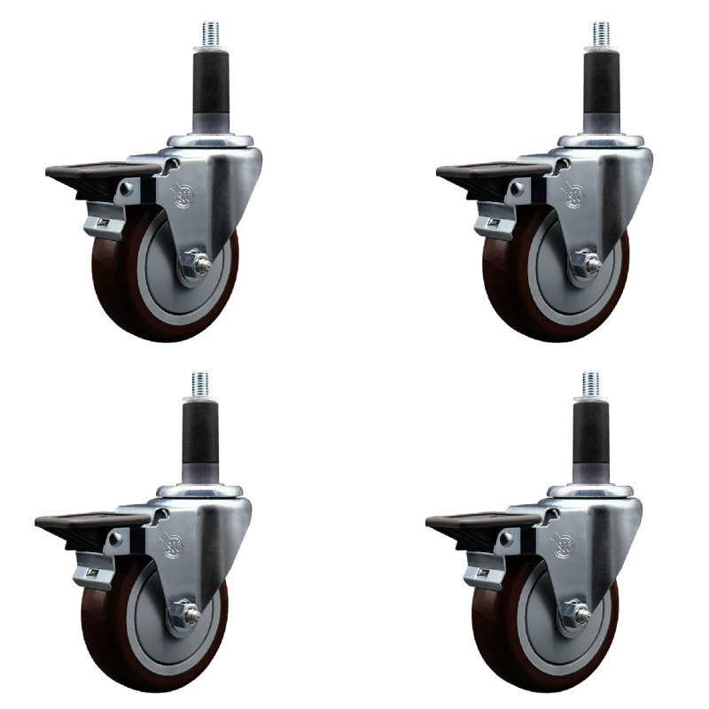 Ensemble de roulettes extensibles en poly pivotant 1-1 / 8 pouces avec frein SCC
