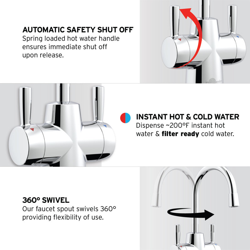 HOT250 Instant Hot and Cold Water Dispenser System, 2-Handle 8.21 in. Water Faucet with Tank, Chrome
