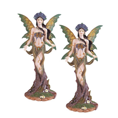 "2-PC Set" ICE ARMOR 10.5"H Earth Fairy in Green Figurine Figurine Statue Ornament Home/Room Decor and Perfect Gift Ideas for House Warming, Holidays and Birthdays Great Collectible Addition