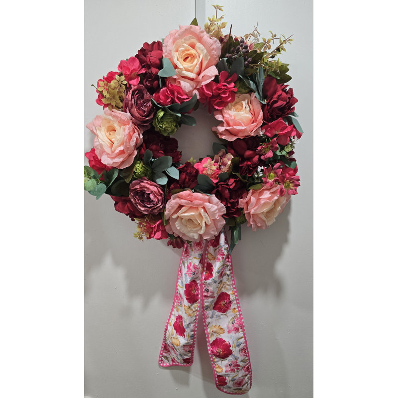 Couronne florale rose et rose rouge