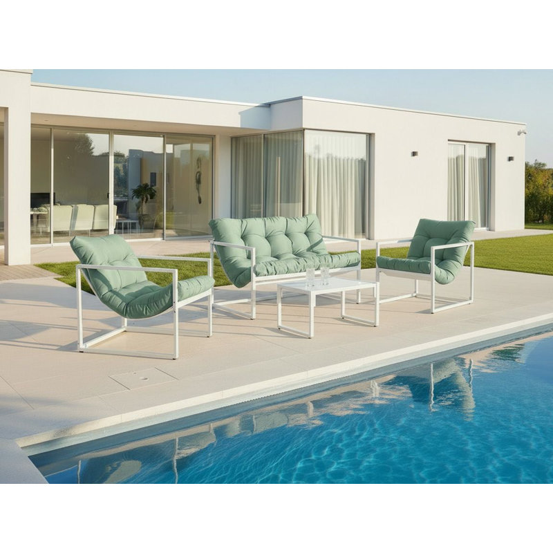 Garden Lounge Set with Table 4 Seater GARDA Metal Green, Green