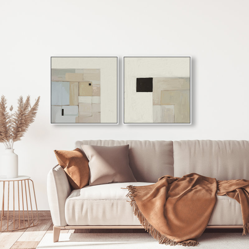 Soft Roughness Set Canvas Abstract Print by Oliver Gal, Black Frame, 12 x 12, 25"H x 25"W, White Floater Frame