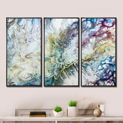 «Yellow and Green Abstract Strokes I», reproduction de cadre flottant 3 pièces sur toile