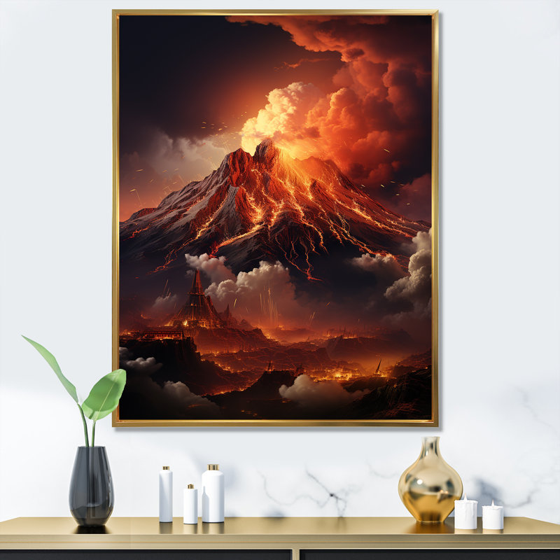 Éveil volcanique volcanique I, H 32 po x l 16 po x P 1 po, Cadre flottant doré