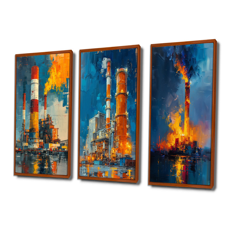 Orange et bleu Energy Power Plant I - Collection de grandes impressions sur toile industrielle bleue, H 28 po x l 36 po, Brun