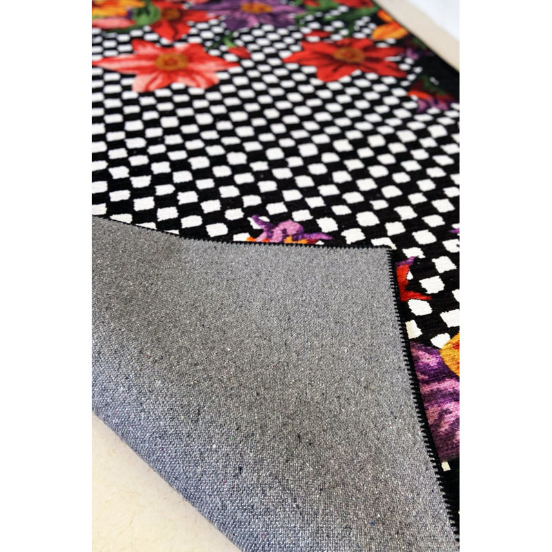 Tapis noir et blanc Floret, Rectangle 3 pi 9,81 po x 4 pi 11,06 po
