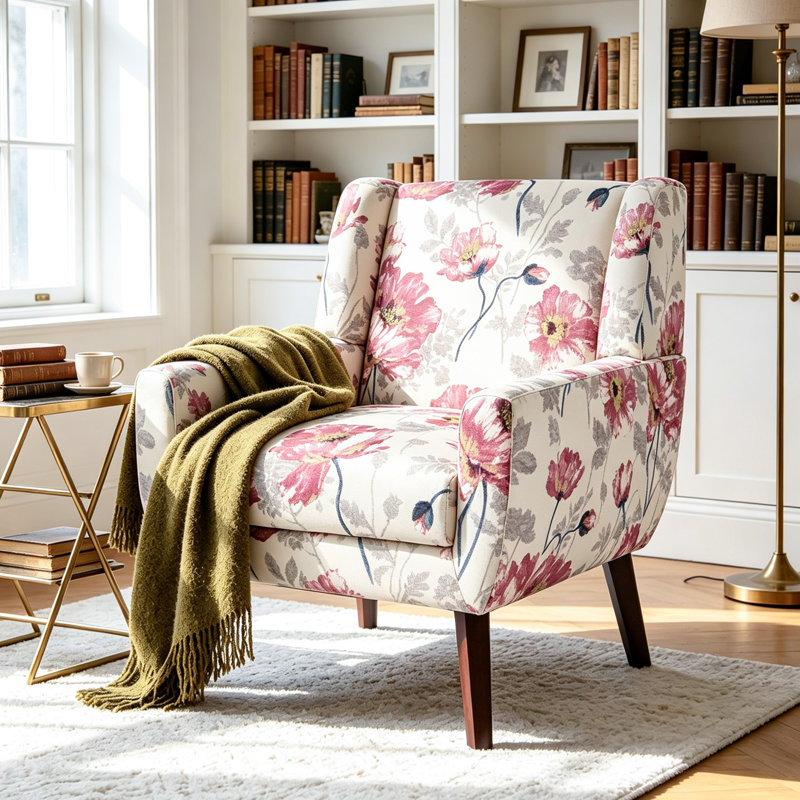 Fauteuil Jaqueze, Mélange de lin blanc à motif floral