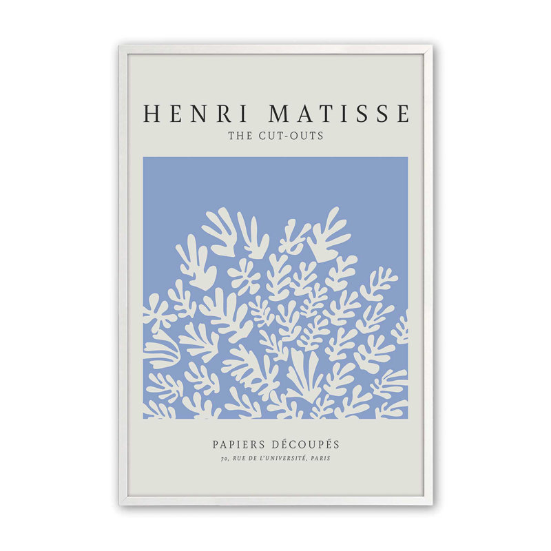 Affiche La Gerbe en bleu Matisse, H 25 po x l 19 po x P 1,25 po, Impression encadrée sans passe-partout, Blanc opaque