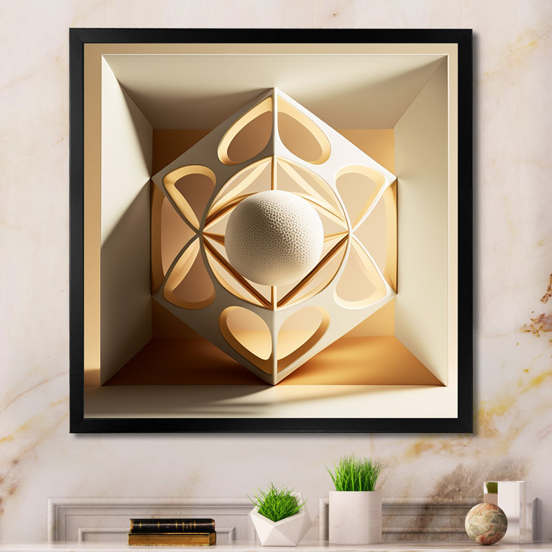 " Monochrome Sacred Geometry I ", Black Picture Framed Canvas, 16" W x 16" H