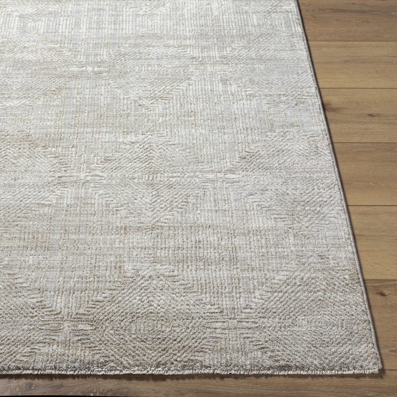 Tapis gris clair en polyester tissé à la machine Westhampton, Carré 7 pi 10 po