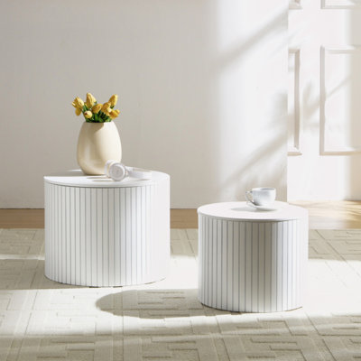 Ensemble de tables gigognes 2 pièces, ensemble de tables basses en panneau de fibres à densité moyenne, blanc