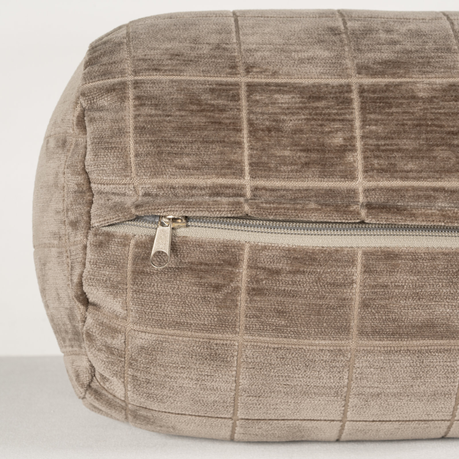 Otterville Velvet Grid Bolster Pillow, Mushroom Geometric, Bolster 8"H x 39"W